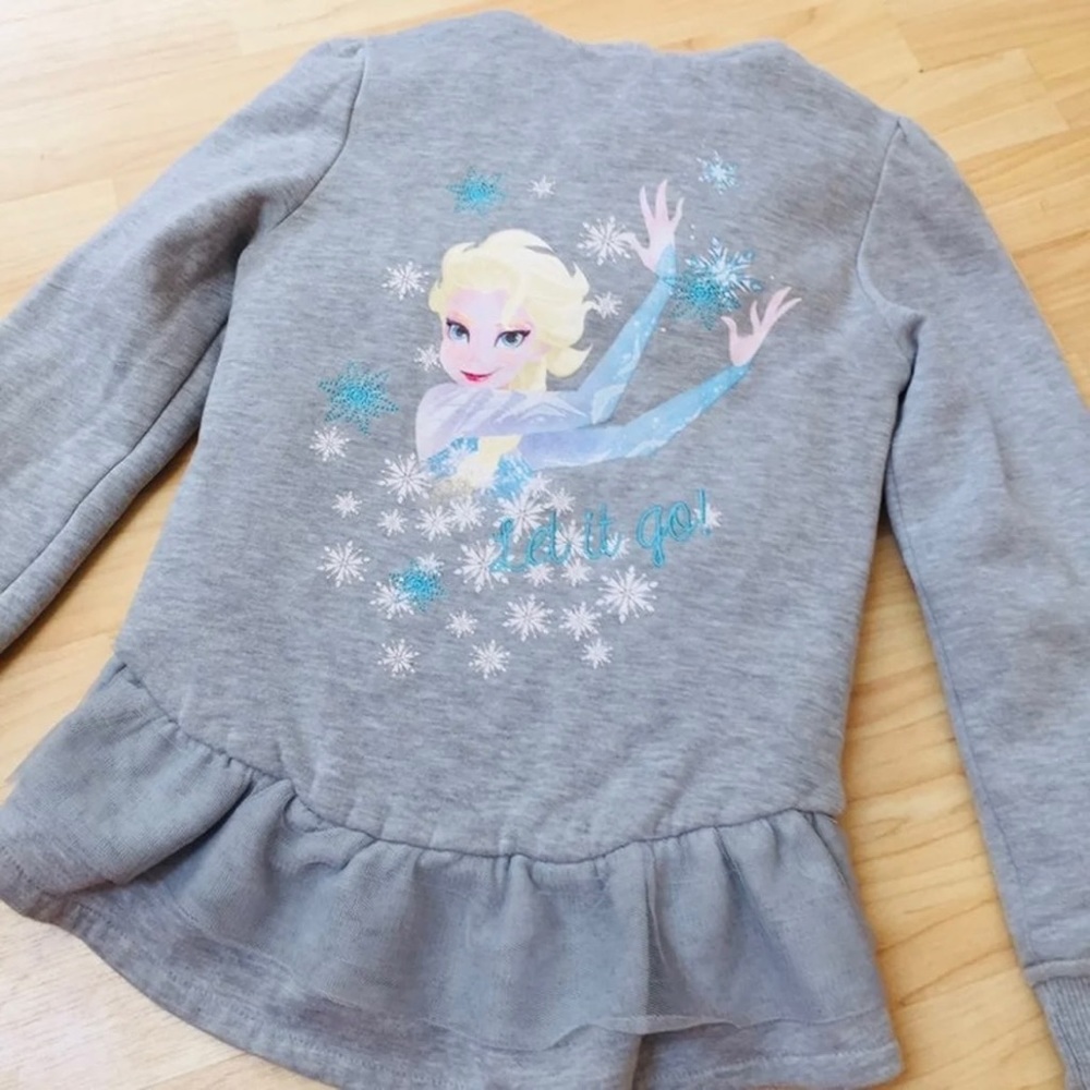 Disney Frozen Elsa Gray Zip Up Hooded Jacket Sweatshirt Hoodie